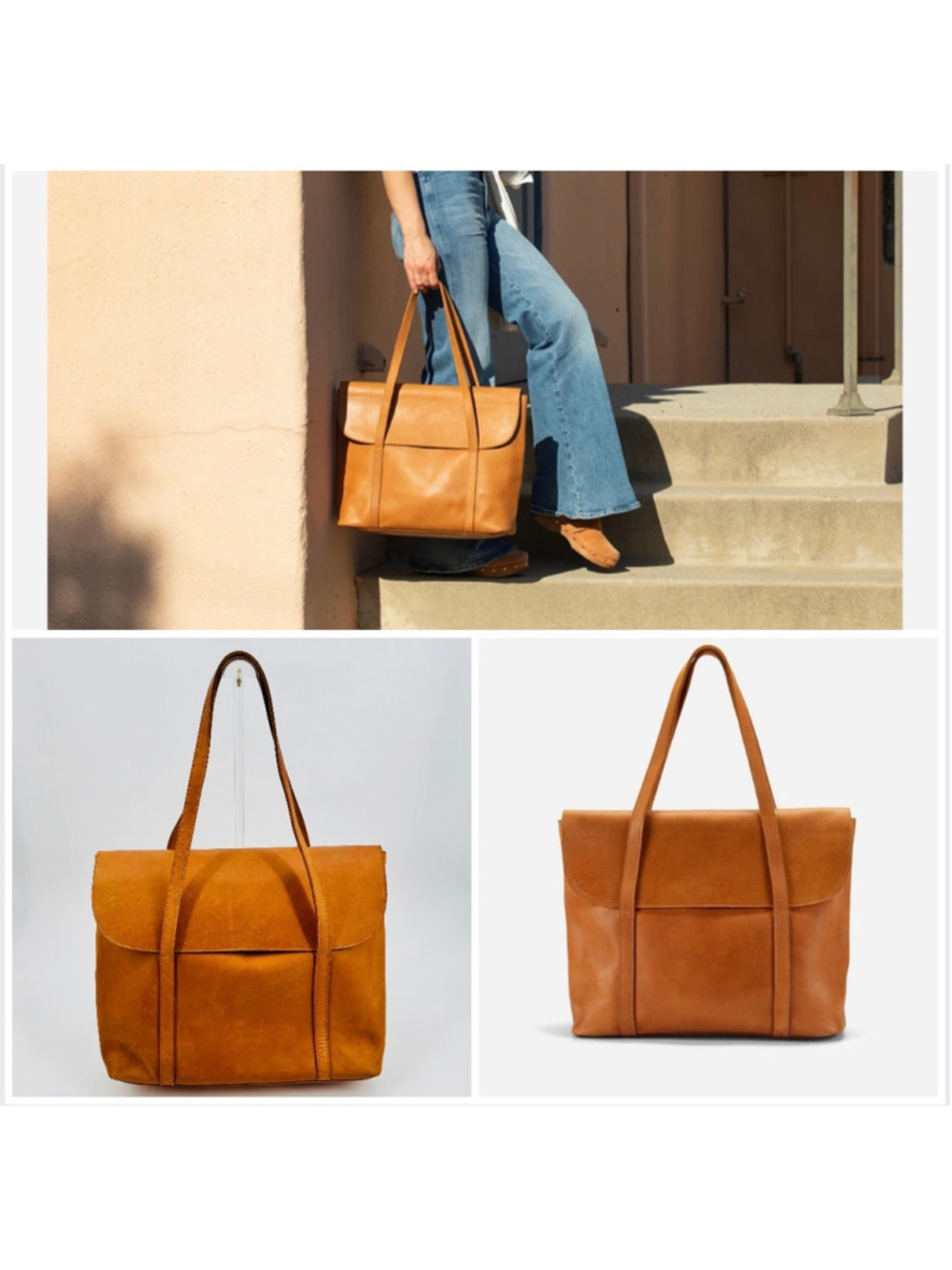 Parker Clay Awasso Full-Grain Leather Carry-On Tote Bag Tan Unisex